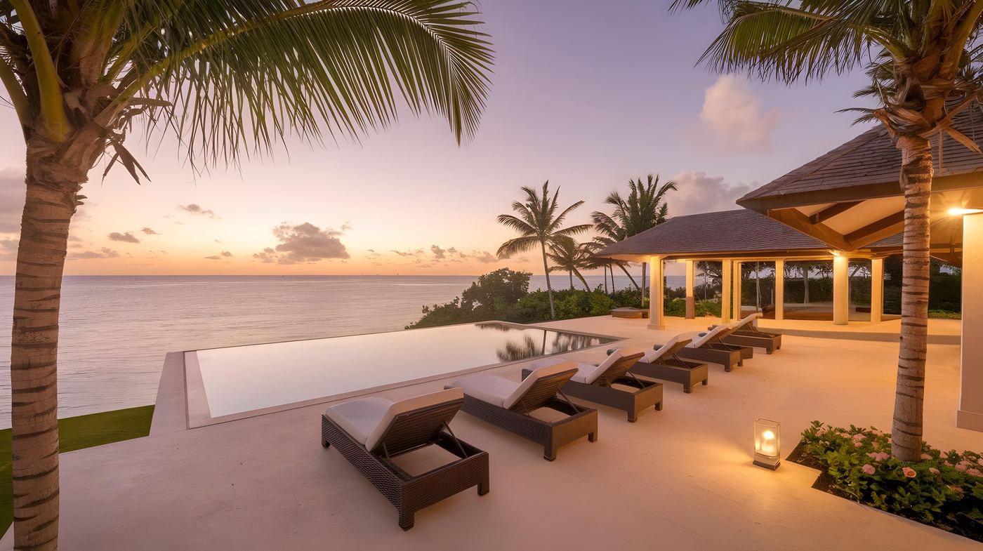 Casa entregue por Felipe Moraes, piscina ao pôr do sol