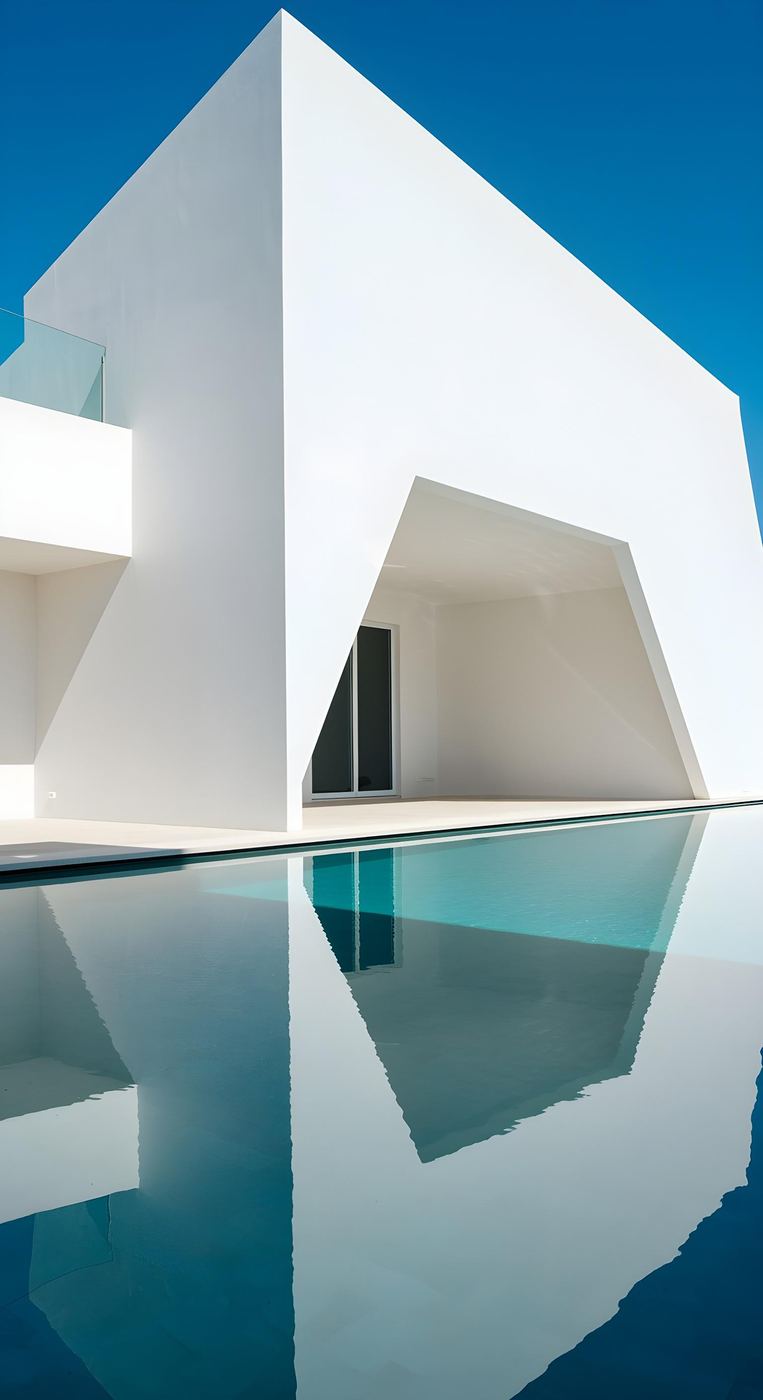 Casa de alto padrão projetada por Felipe Moraes, reflexo na piscina